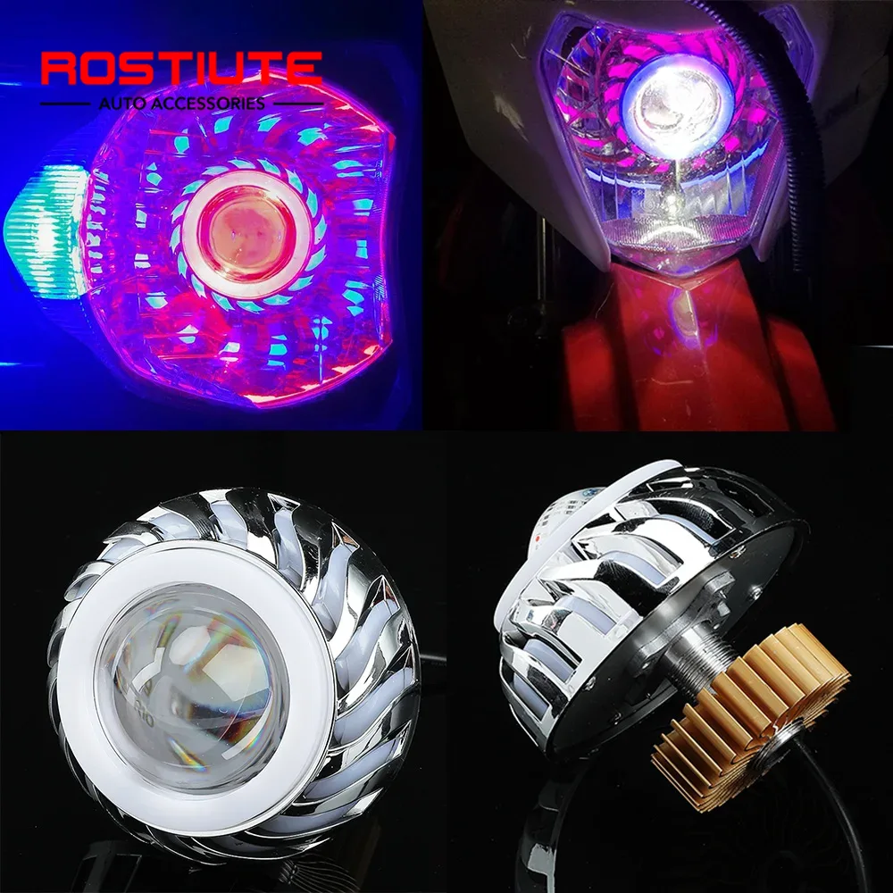 Universal Motorcycle Led Headlight Projector - Fern-/Abblendlicht Double Angel Eyes Motorradscheinwerfer Zusätzliche