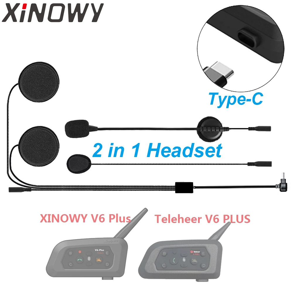 Universal Motorcycle Helmet Intercom Headset - Typ-C-Kopfhörer-Lautsprecher-Zubehör Doppelmikrofon für Teleheer V6 Plus