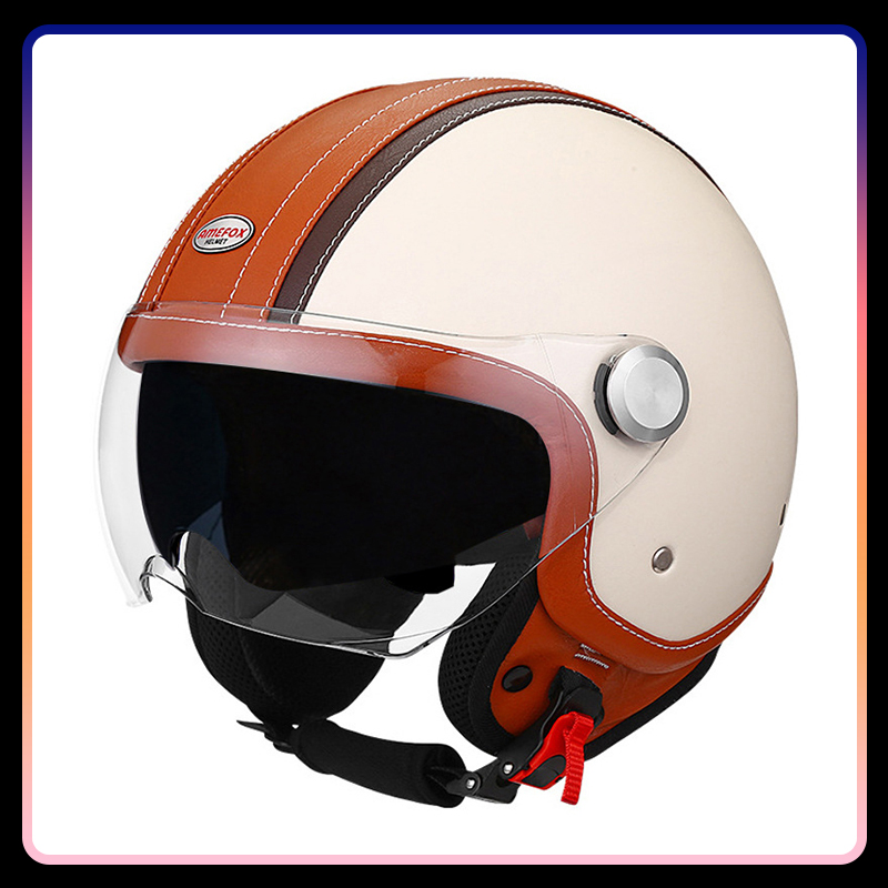 Vintage Open Face Retro Helmet - DOT-zugelassener Daul-Linse, offenes Gesicht, Motorradhelm, Leder,