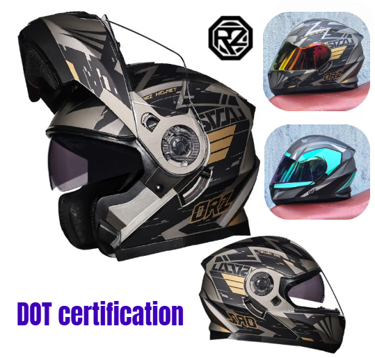 Dual Visor Motorcycle Racing Helmet - Orz Vollgesichts-Doppelvisier-Motorrad helm Motocross-Renn roller Modulare